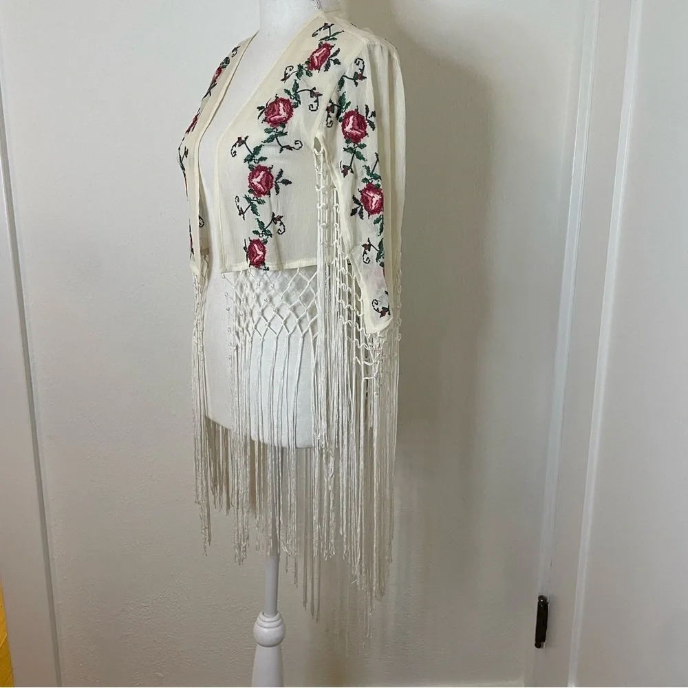 Pins and Needles Fringed Shawl w/Sleeves, XS/S - Picture 3 of 5